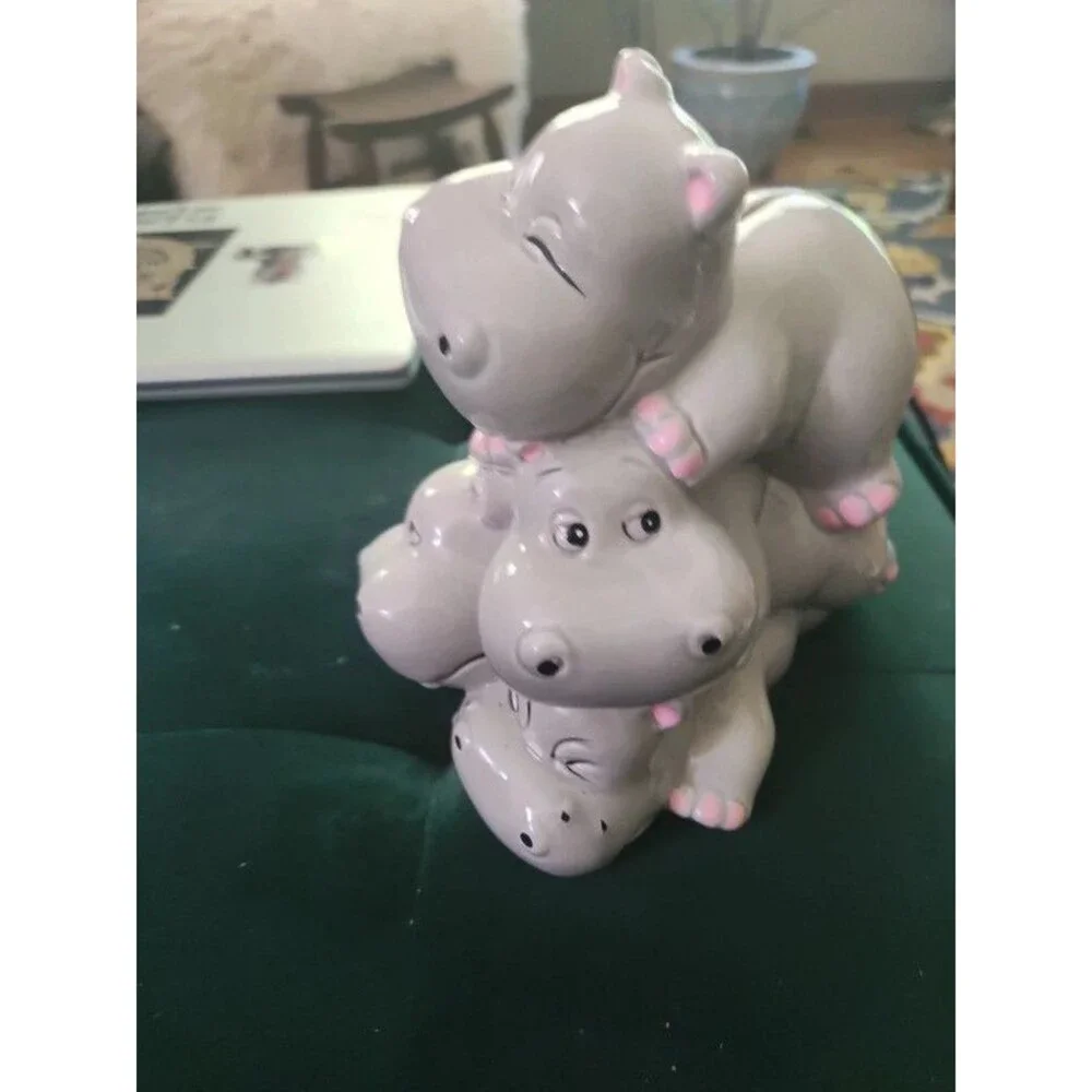 Vintage Pile of Hippos Bank Vintage Ceramic 4 Hippos, Pristine & Beyond Cute!